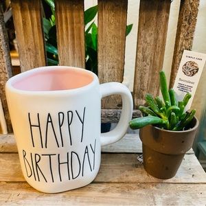RAE DUNN Happy Birthday Mug Pink Inside